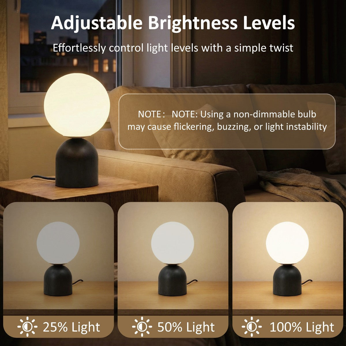 Porshmarks Opal Glass Globe Table Lamp with Solid Wood Base