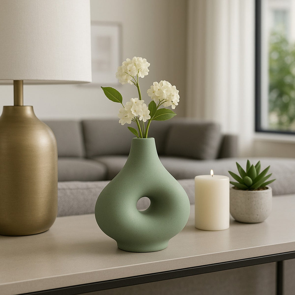 Porshmarks Green Ceramic Cut-Out Vase, 7 in
