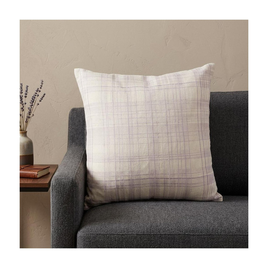 Porshmarks Ivory Check Embroidered Cotton Throw Pillow with Insert, 24x24