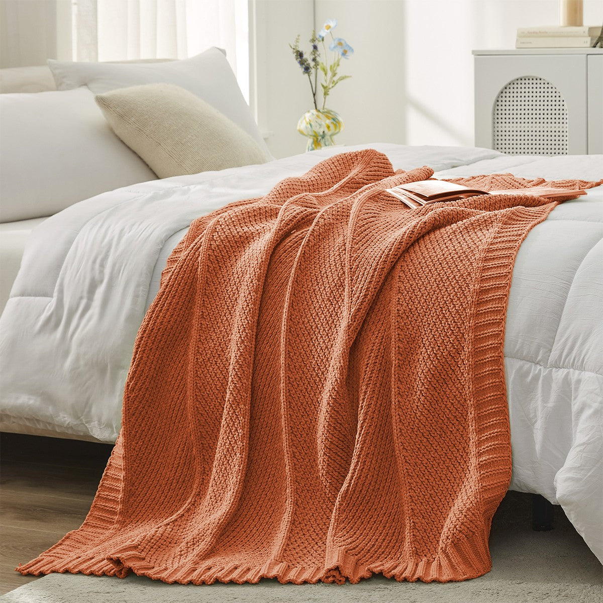 Porshmarks Chevron Chunky Knit Chenille Throw Blanket – Orange, 50x60
