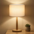 Porshmarks Tapered Wood Base Table Lamp with Beige Linen Shade