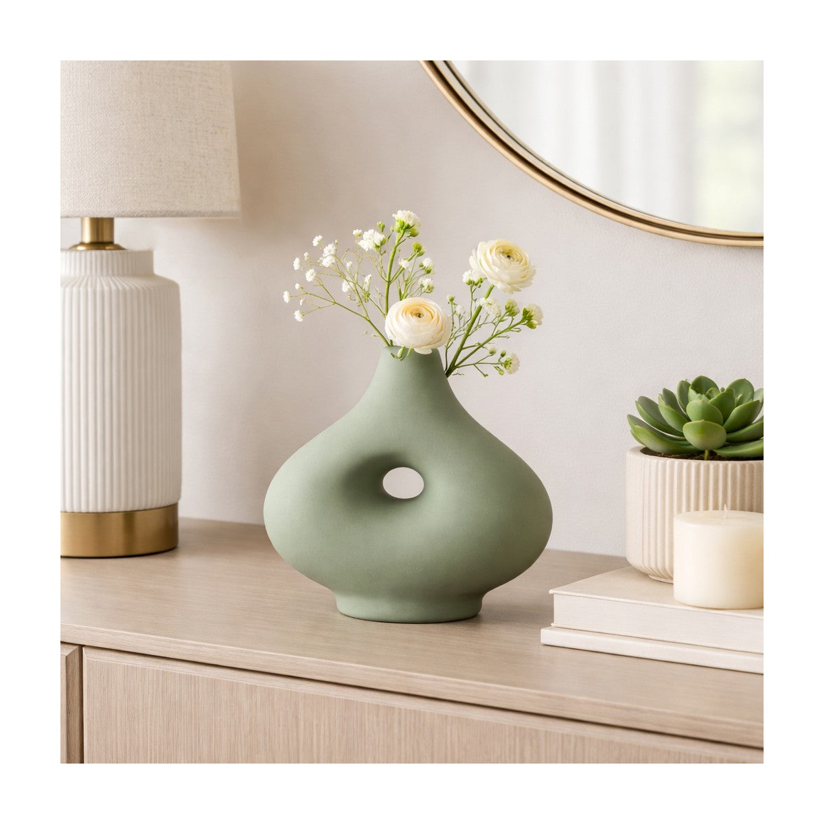 Porshmarks Green Ceramic Cut-Out Vase, 7 in