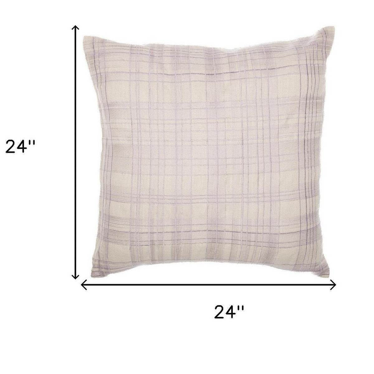 Porshmarks Ivory Check Embroidered Cotton Throw Pillow with Insert, 24x24