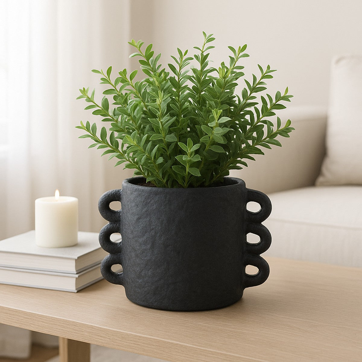 Porshmarks Arch Handle Ceramic Planter – Black, 7 in
